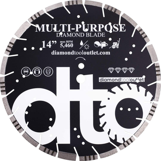 Dto SMP14P 14-Inch Premium Diamond Segmented Saw Blade for Multi-Purpose, Hard Concrete, Concrete, Asphalt, Brick, Block, 1-Inch Arbor, Wet or Dry Cutting, 5460 Max. RPM, 10Mm (.394") Segment Height