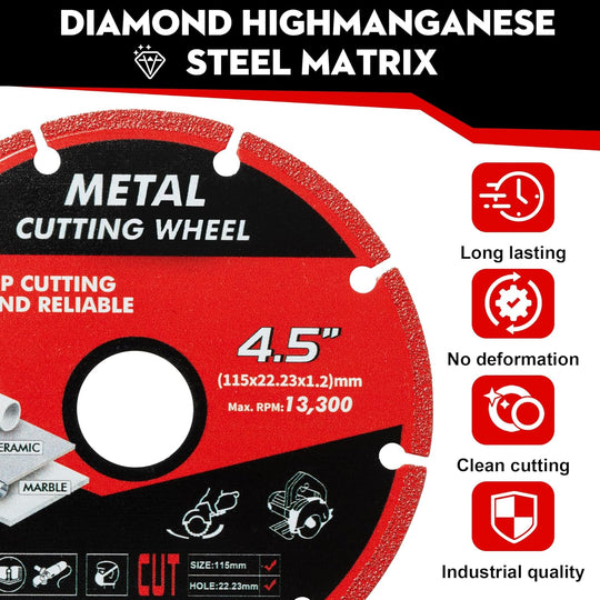 4 1/2 Inch Diamond Cutting Wheel for Metal, 4.5 Inch Cut off Wheel Angle Grinder Cutting Disc with 5000+ Cuts on Rebar, Steel, Iron and INOX (3 Pcs)