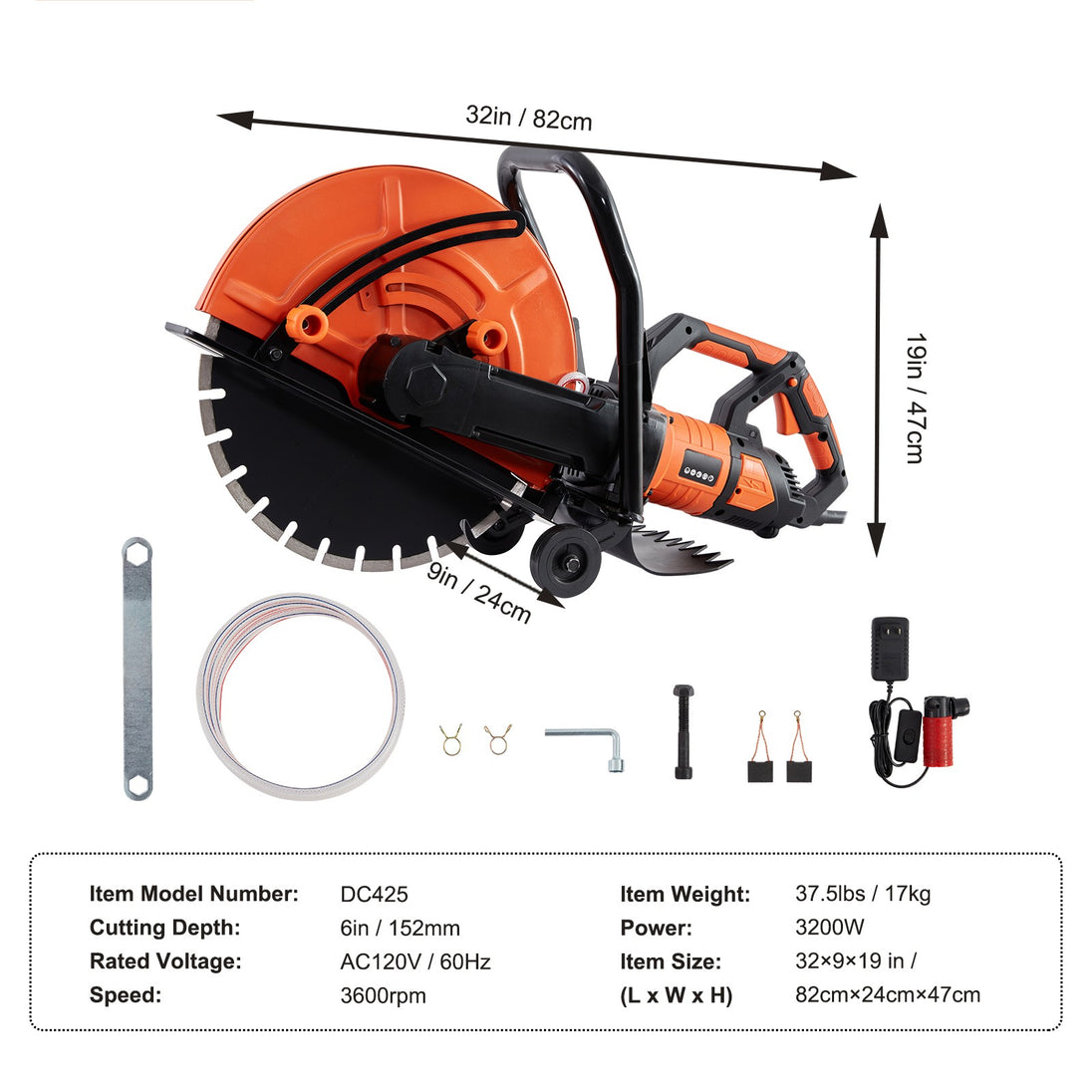Uimoso 16'' Electric Concrete Saw Wet/Dry Saw Cutter with Water Pump and Blade