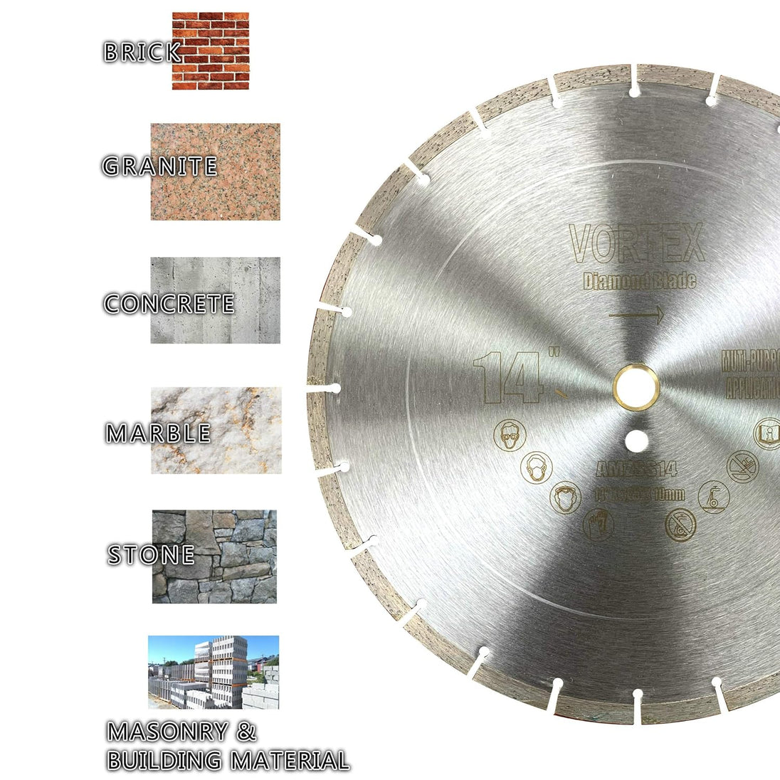 (5 Pack)  VSS 14 Inch Dry or Wet Cutting General Purpose Power Saw Segmented Diamond Blades for Concrete Stone Brick Masonry (14" (5 Pcs))