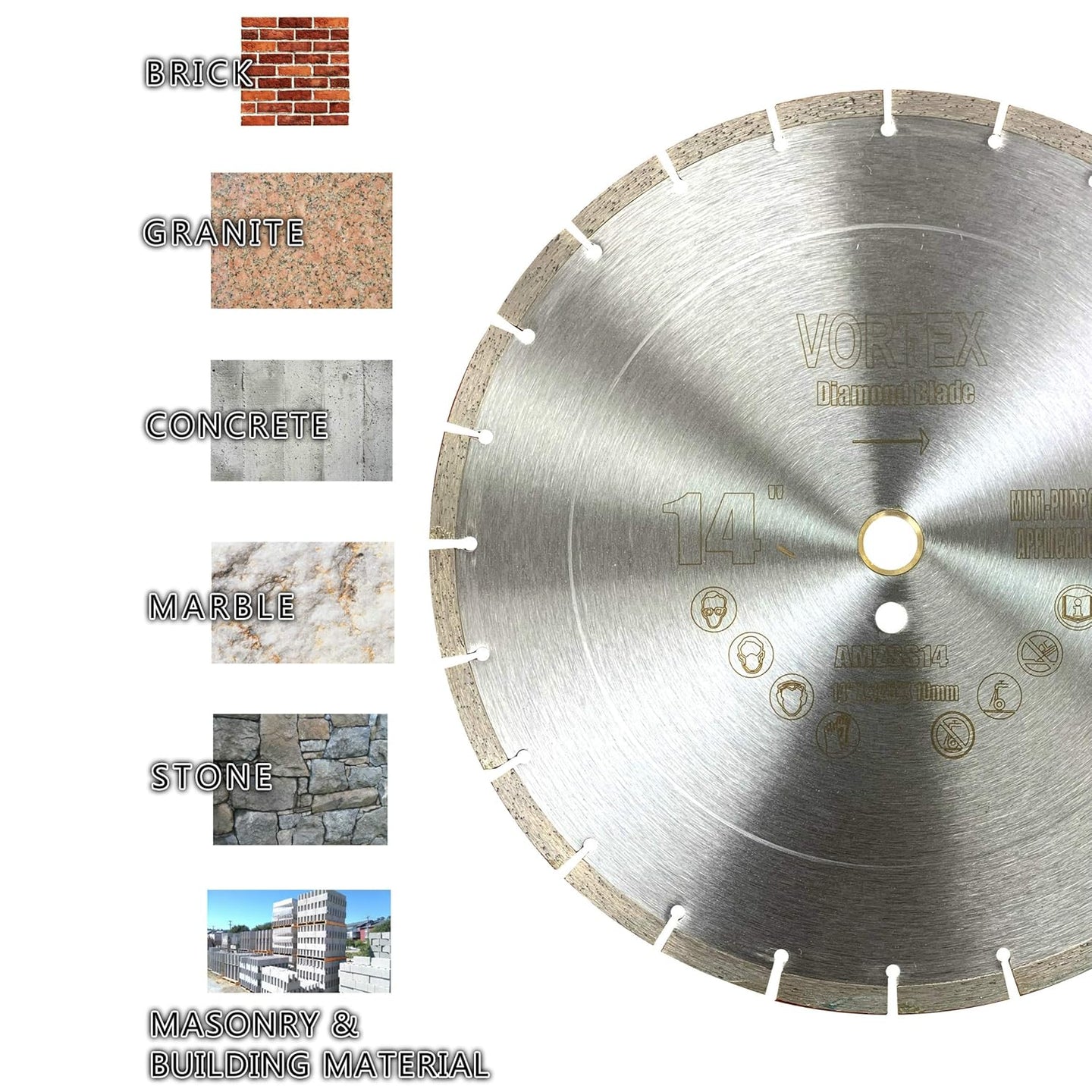 (5 Pack)  VSS 14 Inch Dry or Wet Cutting General Purpose Power Saw Segmented Diamond Blades for Concrete Stone Brick Masonry (14" (5 Pcs))