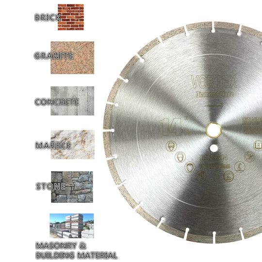 (5 Pack)  VSS 14 Inch Dry or Wet Cutting General Purpose Power Saw Segmented Diamond Blades for Concrete Stone Brick Masonry (14" (5 Pcs))