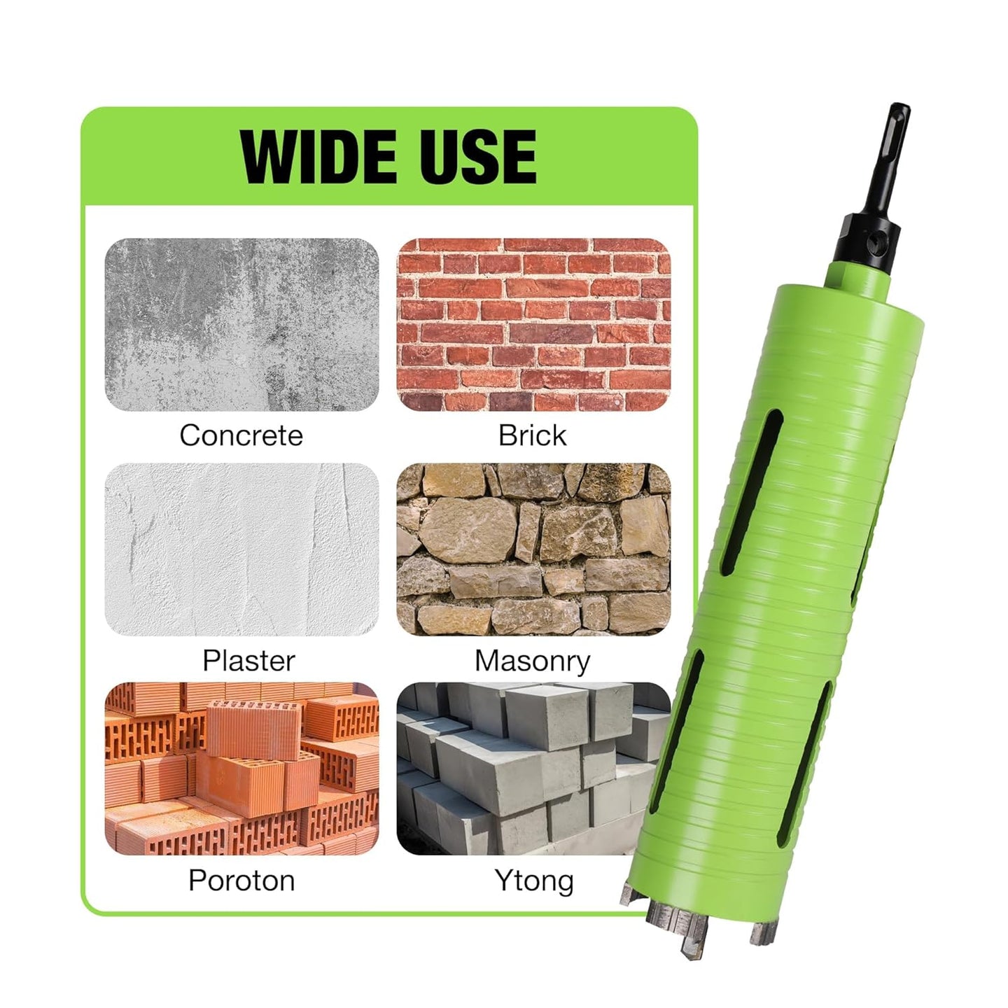 2 1/2 Inch Dry Core Drill Bit with Pilot Bit and 2 Pcs Adapters (SDS plus Adapter&Hex Adapter), 5/8"-11 Threaded Diamond Core Bit for Concrete/Brick/Masonry, 10" Drilling Depth