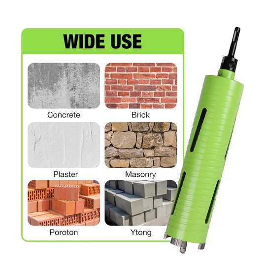 2 1/2 Inch Dry Core Drill Bit with Pilot Bit and 2 Pcs Adapters (SDS plus Adapter&Hex Adapter), 5/8"-11 Threaded Diamond Core Bit for Concrete/Brick/Masonry, 10" Drilling Depth