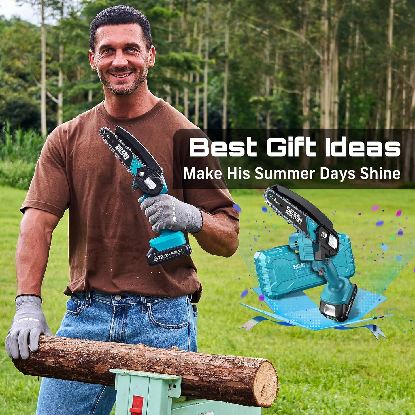 Mini Chainsaw, 6-Inch Mini Chainsaw Cordless, Handheld Electric Power Chain Saw with 2 Batteries, for Tree Trimming Wood Cutting, Best Gifts for Father, Dad, Husband, Men