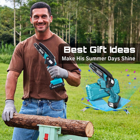 Mini Chainsaw, 6-Inch Mini Chainsaw Cordless, Handheld Electric Power Chain Saw with 2 Batteries, for Tree Trimming Wood Cutting, Best Gifts for Father, Dad, Husband, Men