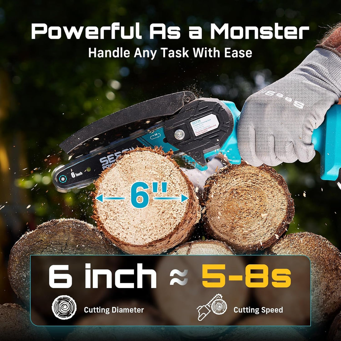 Mini Chainsaw, 6-Inch Mini Chainsaw Cordless, Handheld Electric Power Chain Saw with 2 Batteries, for Tree Trimming Wood Cutting, Best Gifts for Father, Dad, Husband, Men