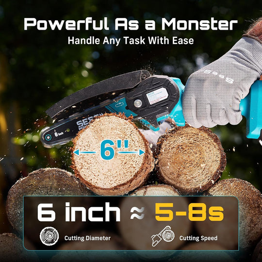 Mini Chainsaw, 6-Inch Mini Chainsaw Cordless, Handheld Electric Power Chain Saw with 2 Batteries, for Tree Trimming Wood Cutting, Best Gifts for Father, Dad, Husband, Men