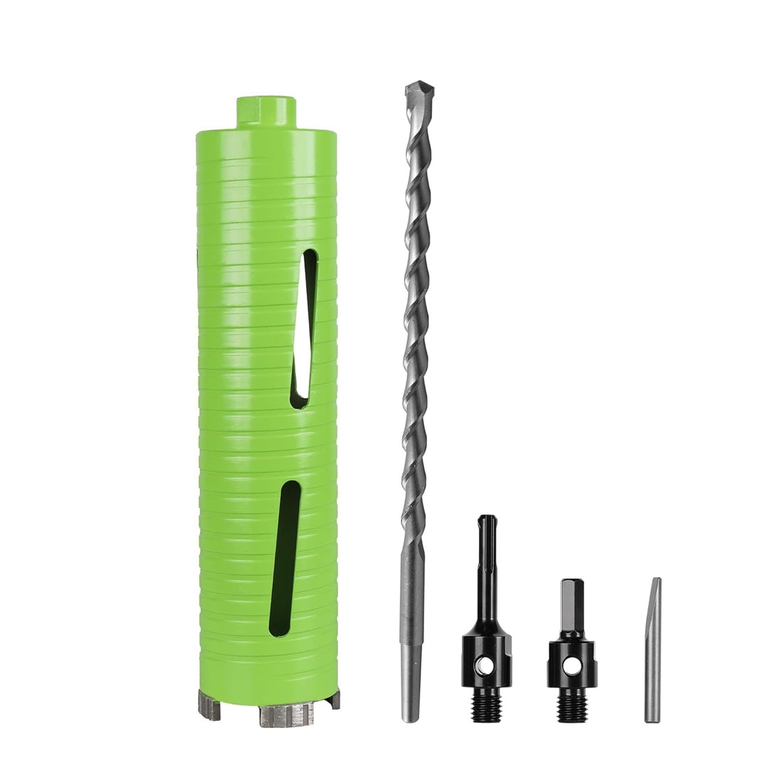 2 1/2 Inch Dry Core Drill Bit with Pilot Bit and 2 Pcs Adapters (SDS plus Adapter&Hex Adapter), 5/8"-11 Threaded Diamond Core Bit for Concrete/Brick/Masonry, 10" Drilling Depth
