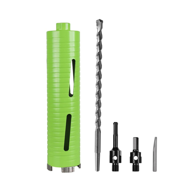 2 1/2 Inch Dry Core Drill Bit with Pilot Bit and 2 Pcs Adapters (SDS plus Adapter&Hex Adapter), 5/8"-11 Threaded Diamond Core Bit for Concrete/Brick/Masonry, 10" Drilling Depth