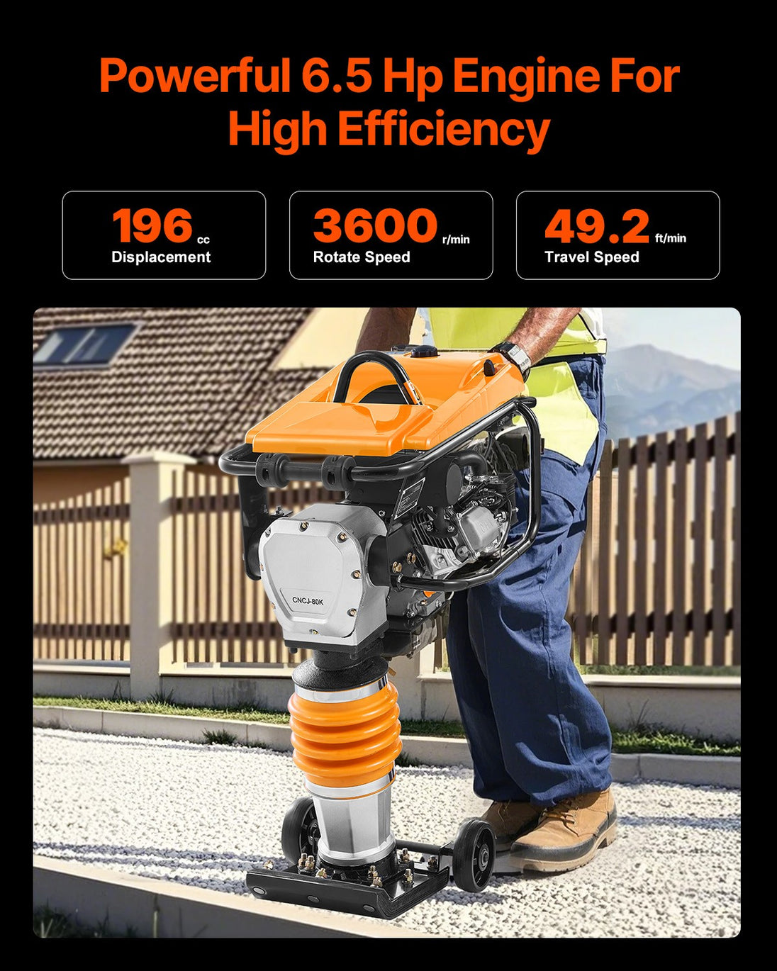 6.5 HP 196 Cc Four-Spring Jumping Jack Vibratory Rammer Plate Tamper Compactor