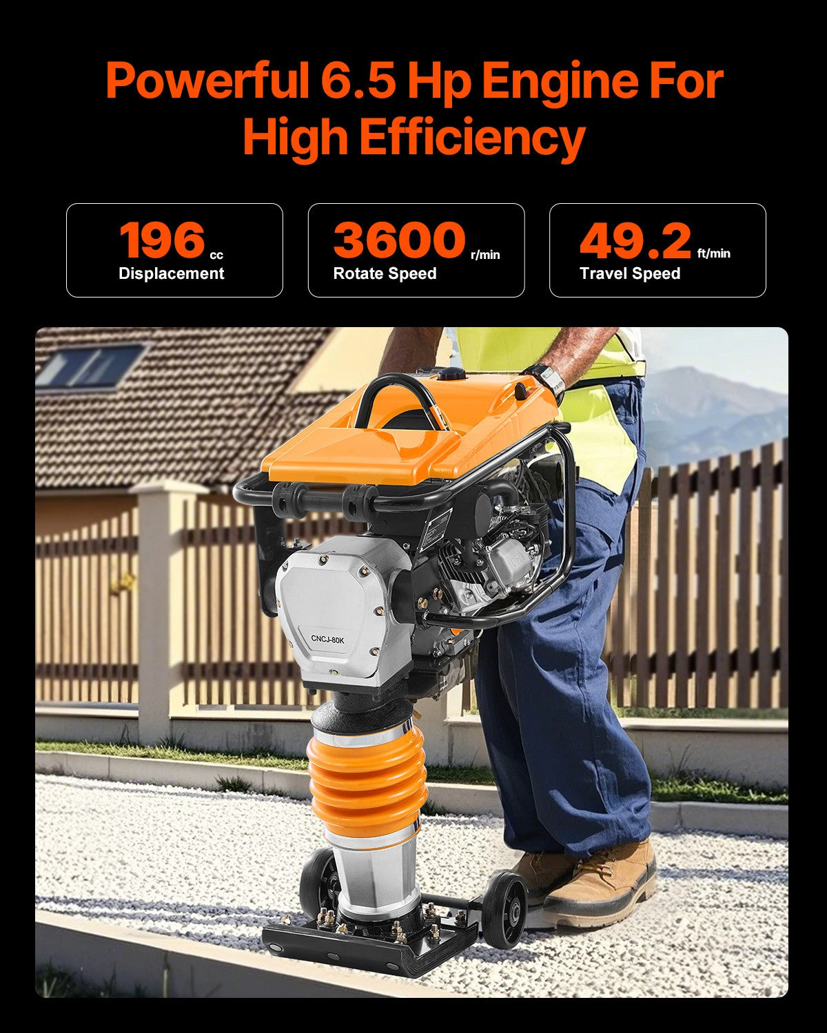 6.5 HP 196 Cc Four-Spring Jumping Jack Vibratory Rammer Plate Tamper Compactor