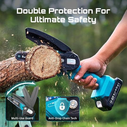 Mini Chainsaw, 6-Inch Mini Chainsaw Cordless, Handheld Electric Power Chain Saw with 2 Batteries, for Tree Trimming Wood Cutting, Best Gifts for Father, Dad, Husband, Men