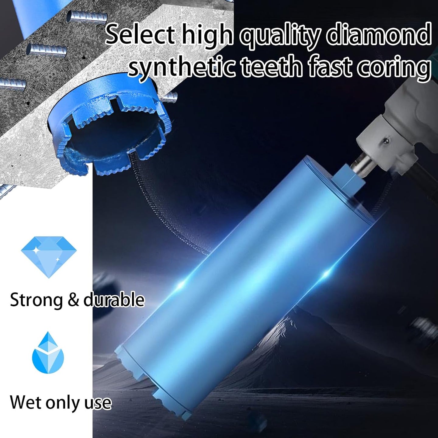 4" Wet Core Drill Bits with 1-1/4"-7 Thread Featuring 15.74" Drilling Depth 10Mm Diamond Segment Specifically Designed for Heavy-Duty Applications in Reinforced Concrete Brick and Masonry