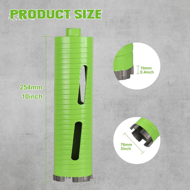 3 Inch Dry Core Drill Bit, 5/8"-11 Threaded Core Bits for Concrete, 10" Drilling Depth Laser Welded Diamond Core Drill Bit for Reinforced Concrete Brick Masonry
