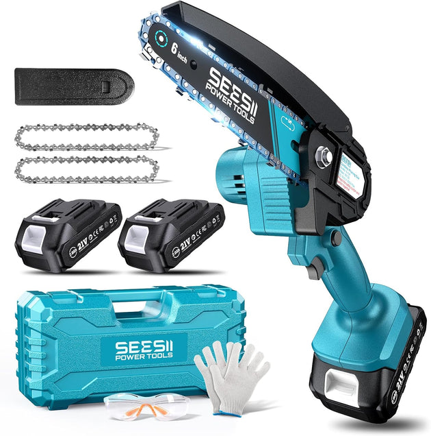 Mini Chainsaw, 6-Inch Mini Chainsaw Cordless, Handheld Electric Power Chain Saw with 2 Batteries, for Tree Trimming Wood Cutting, Best Gifts for Father, Dad, Husband, Men