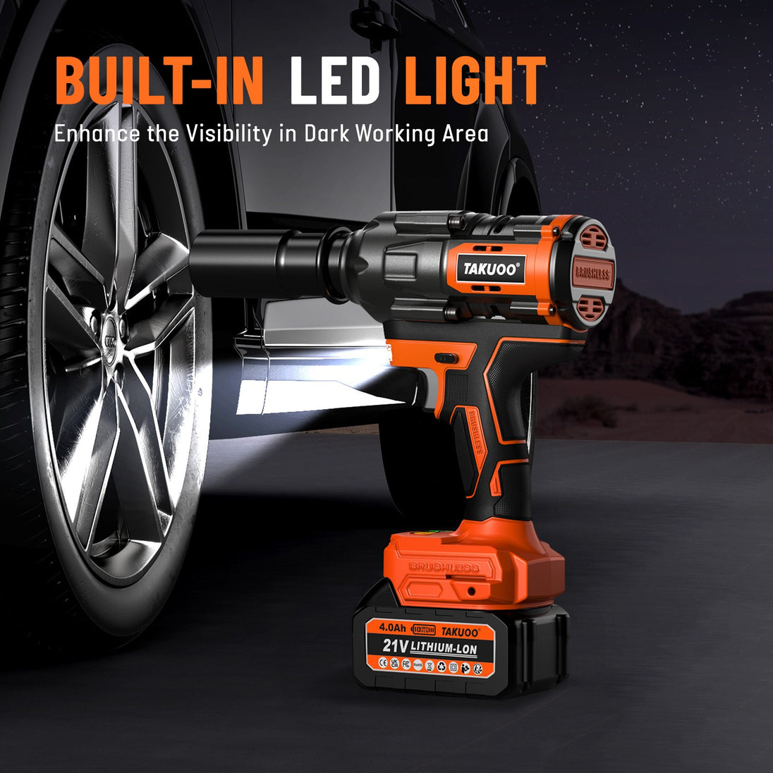 1300Nm Cordless Impact Wrench 960Ft-Lbs 1/2 Battery Impact Gun 2X 4.0Ah Battery