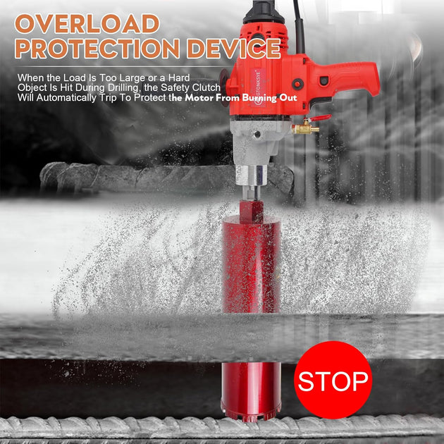 Diamond Core Drilling Machine, Handheld Dry and Wet Core Drill Rig, 1-1/4"Threaded Shaft, Equipped with Wet Drill Bits 1.25", 2.5", 3.25",4"And Water Pump Set, for Concrete Bricks and Stones