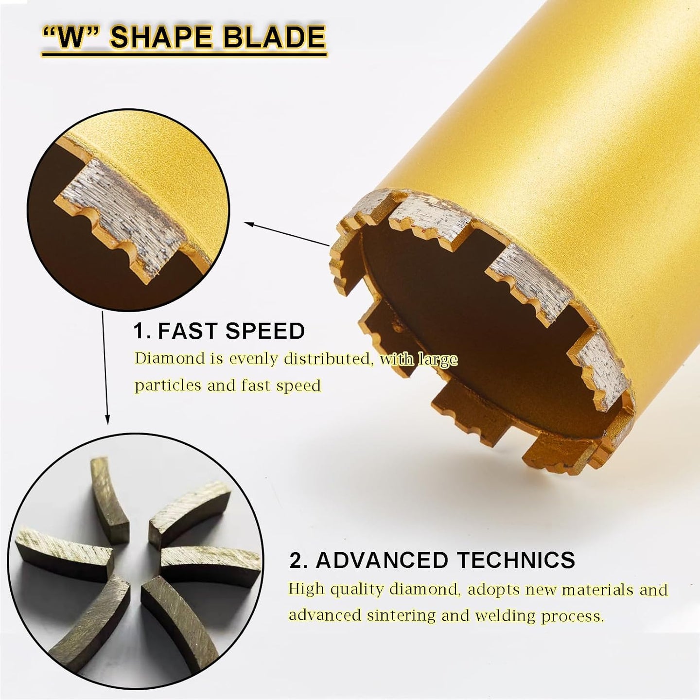 4 Inch Wet Core Drill Bits,  4" Core Bit for Concrete, 14" Drilling Depth, 1-1/4"-7 Thread Diamond Core Bit for Cured Concrete with Rebar, Hard Masonry, Brick Block, Stucco, Stone (102Mm)
