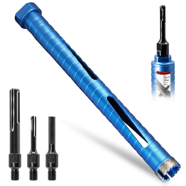 1" Dry Core Drill Bit, 5/8"-11 Thread, with 3 Adapters Included: SDS Plus, SDS Max and 1/2" Hex Shank -9.5" Drilling Depth Diamond Core Bits for Concrete, Brick, Block, Stucco and Masonry