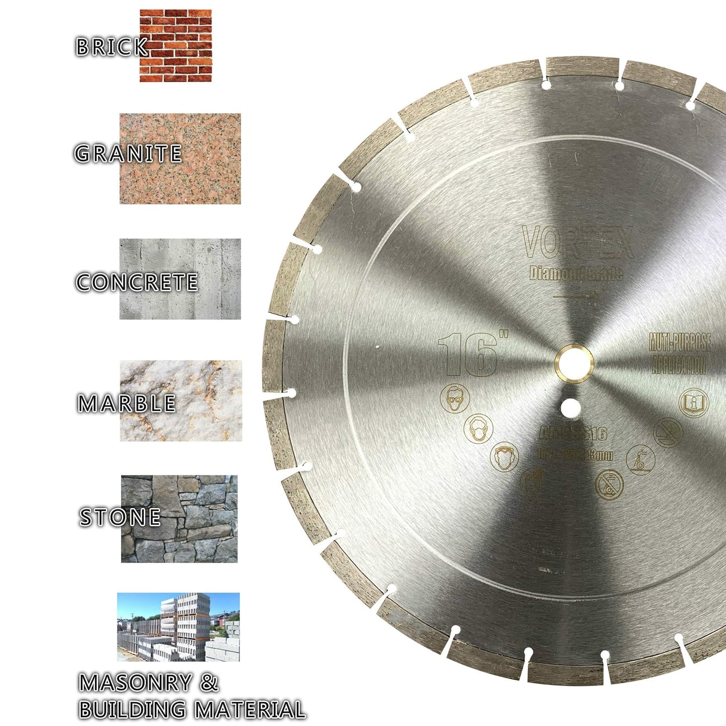 Vtxmax VSS 16 Inch Dry or Wet Cutting General Purpose Power Saw Segmented Diamond Blades for Concrete Stone Brick Masonry (16")
