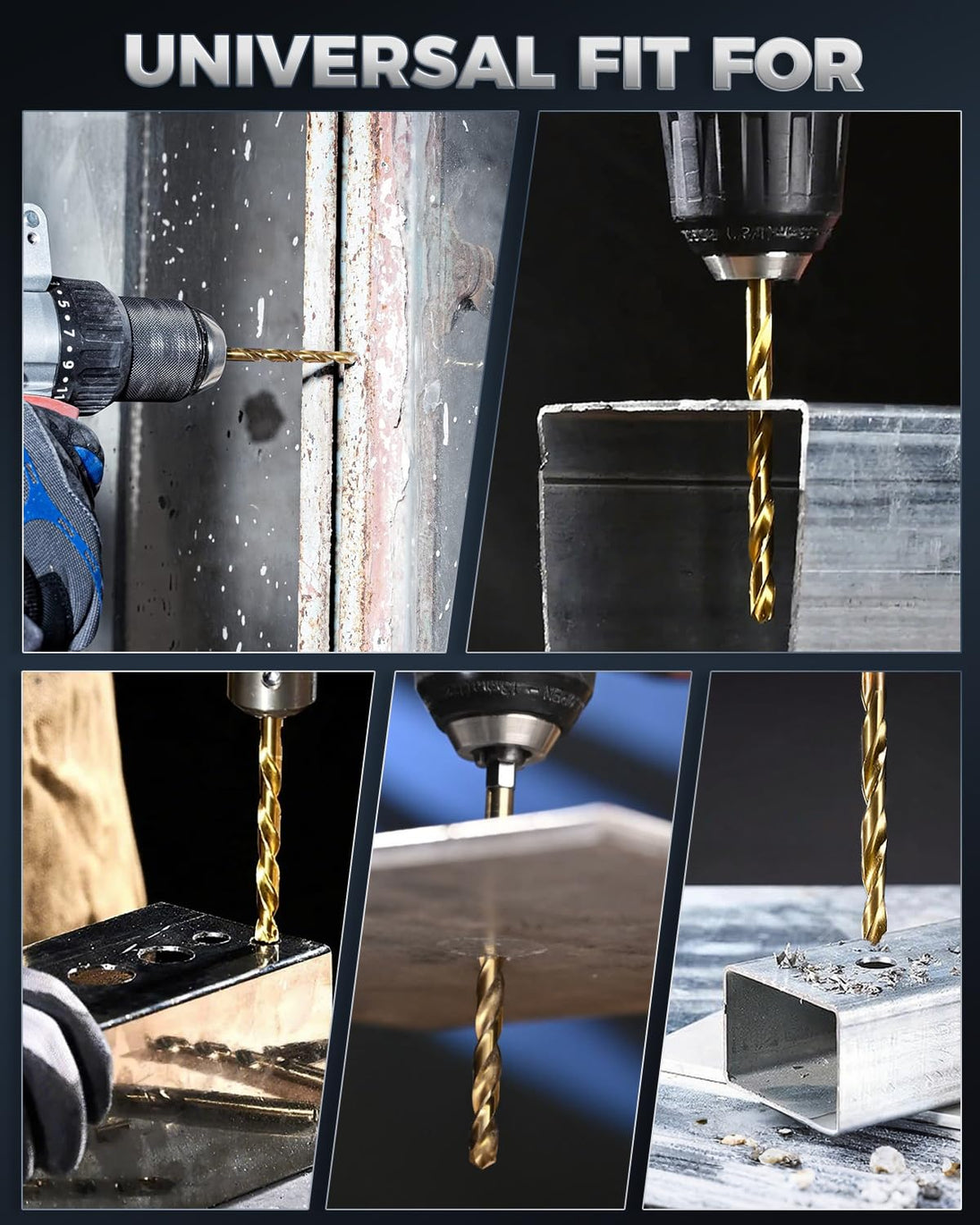Titanium Twist Drill Bit Set - 16 Pcs Hex Shank High Speed Steel for Wood Plastic Aluminum Alloy, Quick Change, 1/16"-1/4"