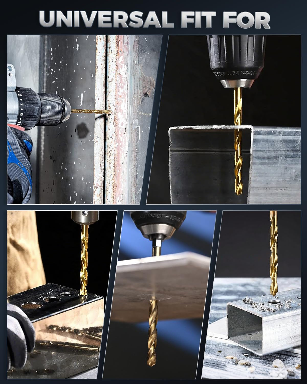 Titanium Twist Drill Bit Set - 16 Pcs Hex Shank High Speed Steel for Wood Plastic Aluminum Alloy, Quick Change, 1/16"-1/4"