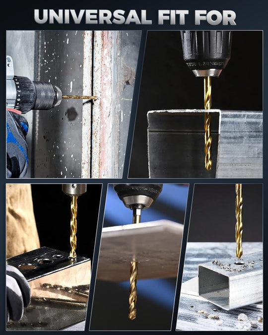 Titanium Twist Drill Bit Set - 16 Pcs Hex Shank High Speed Steel for Wood Plastic Aluminum Alloy, Quick Change, 1/16"-1/4"