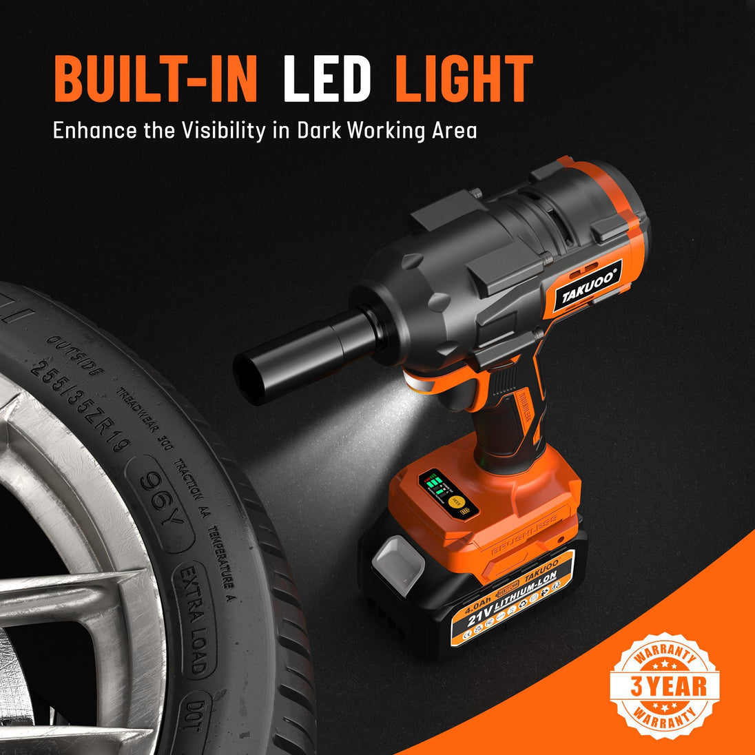 1300Nm Cordless Impact Wrench 960Ft-Lbs 1/2 Battery Impact Gun 2X 4.0Ah Battery