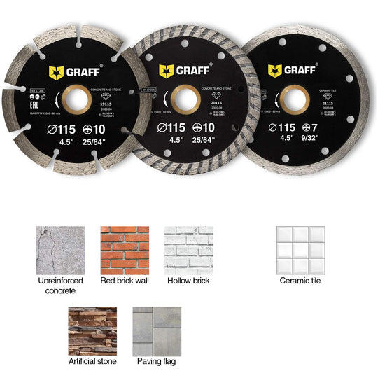 3 PCS 4 1/2 Inch Diamond Blade for Angle Grinder — Diamond Cutting Wheel for Cutting Stone, Marble, Granite, Brick, Masonry, Paving Flag, Concrete —
