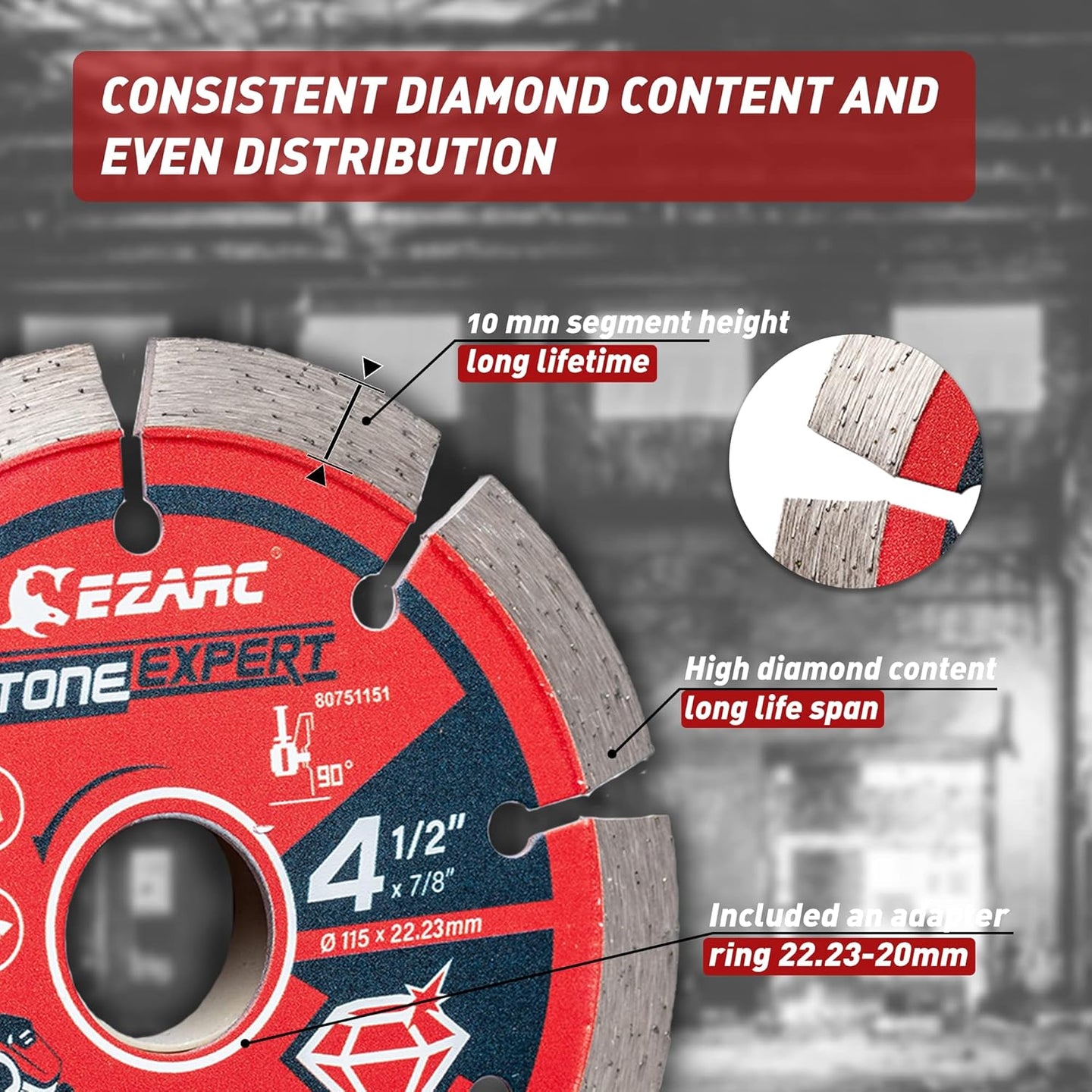 4-1/2 Inch Segmented Diamond Blade, Diamond Cutting Wheel for Angle Grinder Stone Master, 4.5" Stone Blade for Cutting Concrete Granite Masonry Brick, 7/8"-20Mm-5/8 Arbor (2-Pack)
