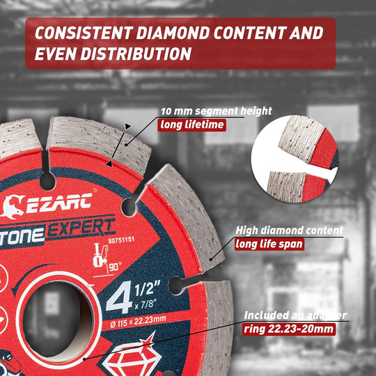 4-1/2 Inch Segmented Diamond Blade, Diamond Cutting Wheel for Angle Grinder Stone Master, 4.5" Stone Blade for Cutting Concrete Granite Masonry Brick, 7/8"-20Mm-5/8 Arbor (2-Pack)