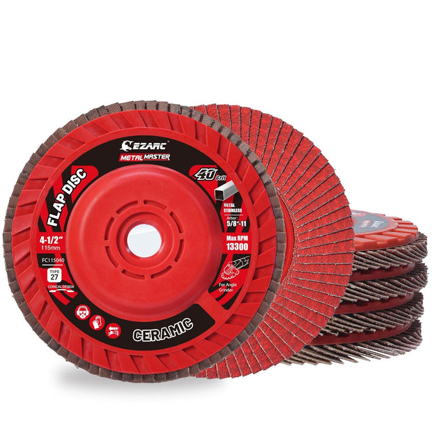 Flap Discs 40 Grit, 4-1/2" X 7/8" Ceramic Grain Flap Sanding Disc, Type 27 Heavy Duty Abrasive Trimmable Grinding Wheel Finishing for Stainless Steel, Sheet Metal (5 Pack)