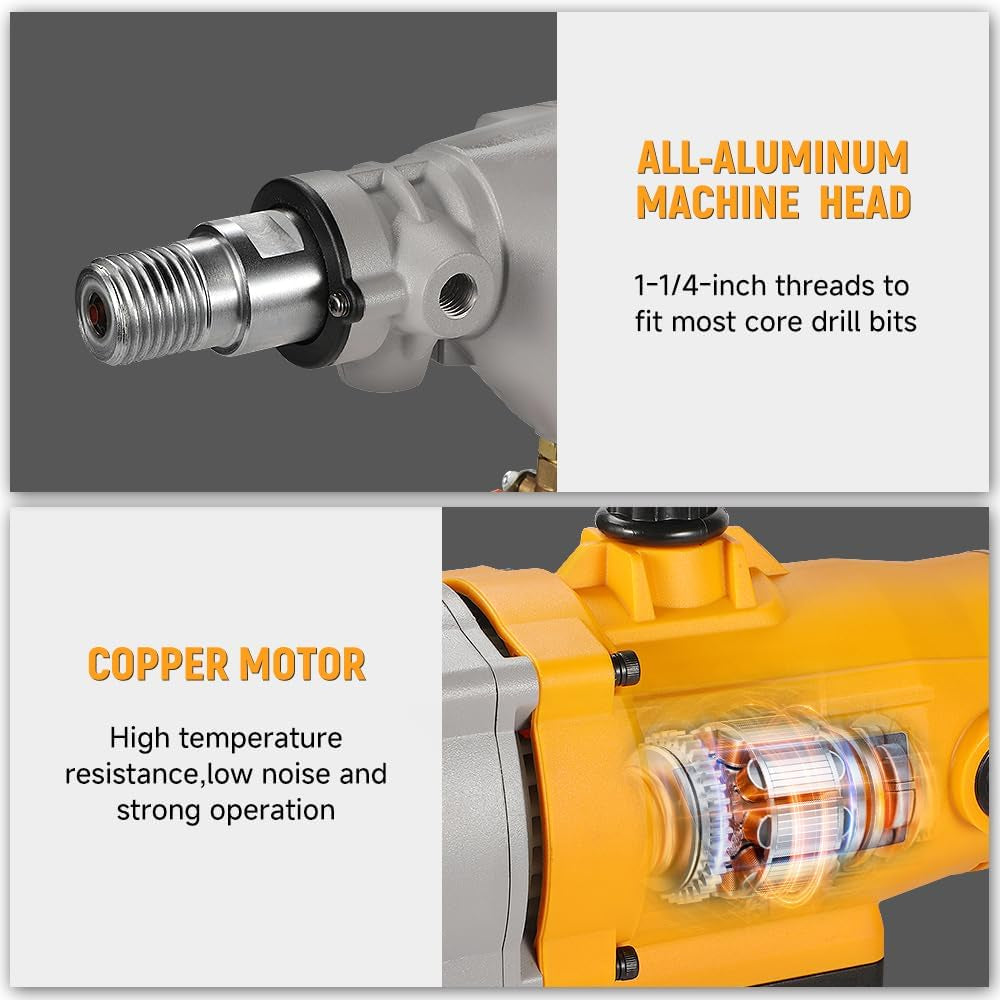 Diamond Core Drilling Machine 1700W Handheld Variable Speed Wet Dry Core Drilling Rig 1-1/4" Thread, 4.7" Max Drilling Capacity for Masonry, Block Stone