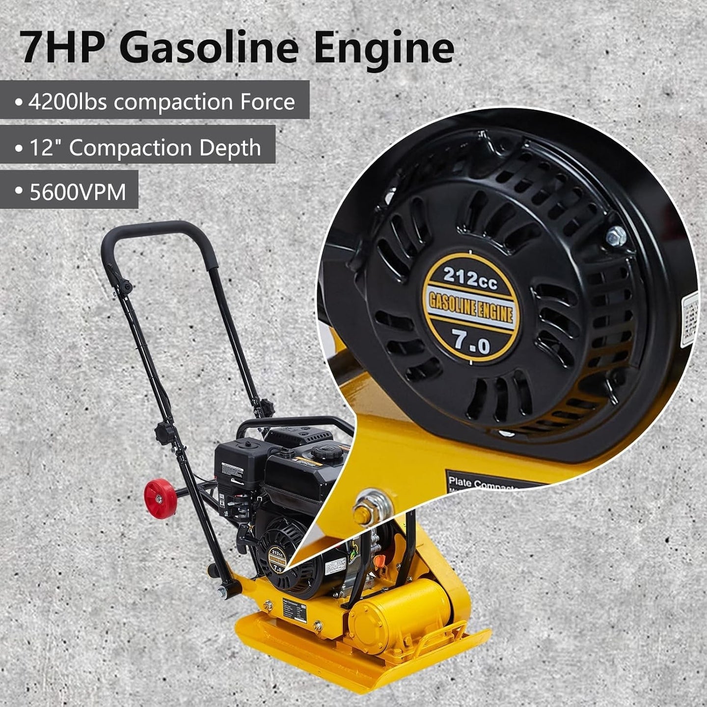 Walk-Behind Vibratory Plate Compactor Rammer 7HP 212Cc Gas Engine Soil Tamper