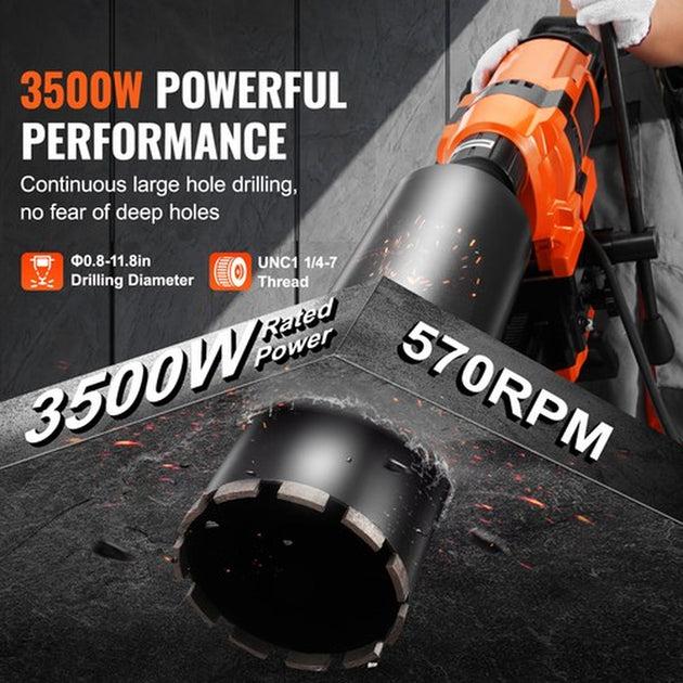 Core Drill Machine 0.8-11.8In Dia 3500W 570RPM Diamond Core Drill Rig with Stand