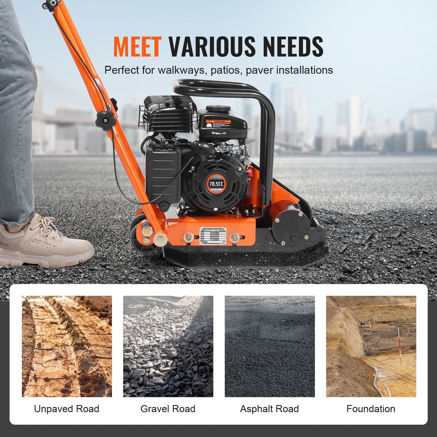 Uimoso Walk-Behind Vibratory Plate Compactor Rammer 2.8HP 78.5Cc EPA Soil Tamper