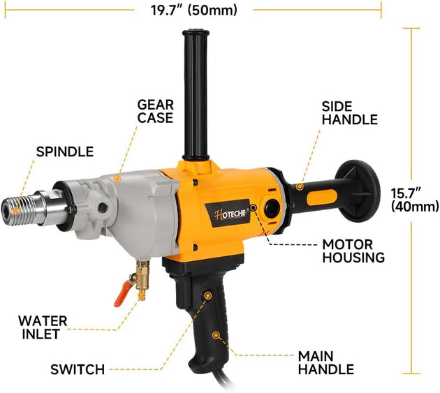 Diamond Core Drilling Machine 1700W Handheld Variable Speed Wet Dry Core Drilling Rig 1-1/4" Thread, 4.7" Max Drilling Capacity for Masonry, Block Stone