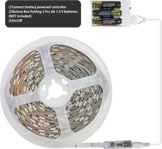 Battery Powered LED Strip Lights 13.2Ft, LED Lights Battery Operated Color Changing Music Sync App Remote Control RGB USB Led for TV, Party, Room Decoration