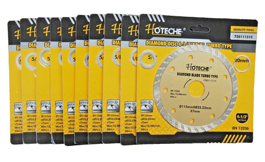 Lot of (10) 4-1/2" Diamond Blade Wet/Dry Turbo Arbor 7/8" 5/8" 20Mm