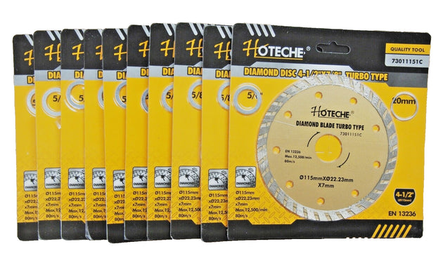 Lot of (10) 4-1/2" Diamond Blade Wet/Dry Turbo Arbor 7/8" 5/8" 20Mm