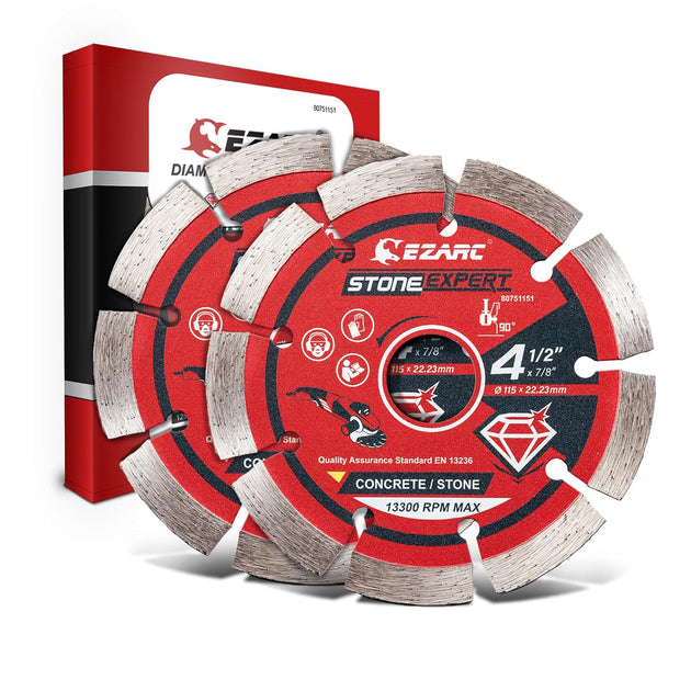 4-1/2 Inch Segmented Diamond Blade, Diamond Cutting Wheel for Angle Grinder Stone Master, 4.5" Stone Blade for Cutting Concrete Granite Masonry Brick, 7/8"-20Mm-5/8 Arbor (2-Pack)