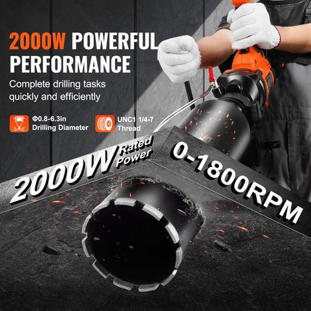 Core Drill Machine 0.8-6.3In Dia 2000W Handheld and Stand Core Drill Rig