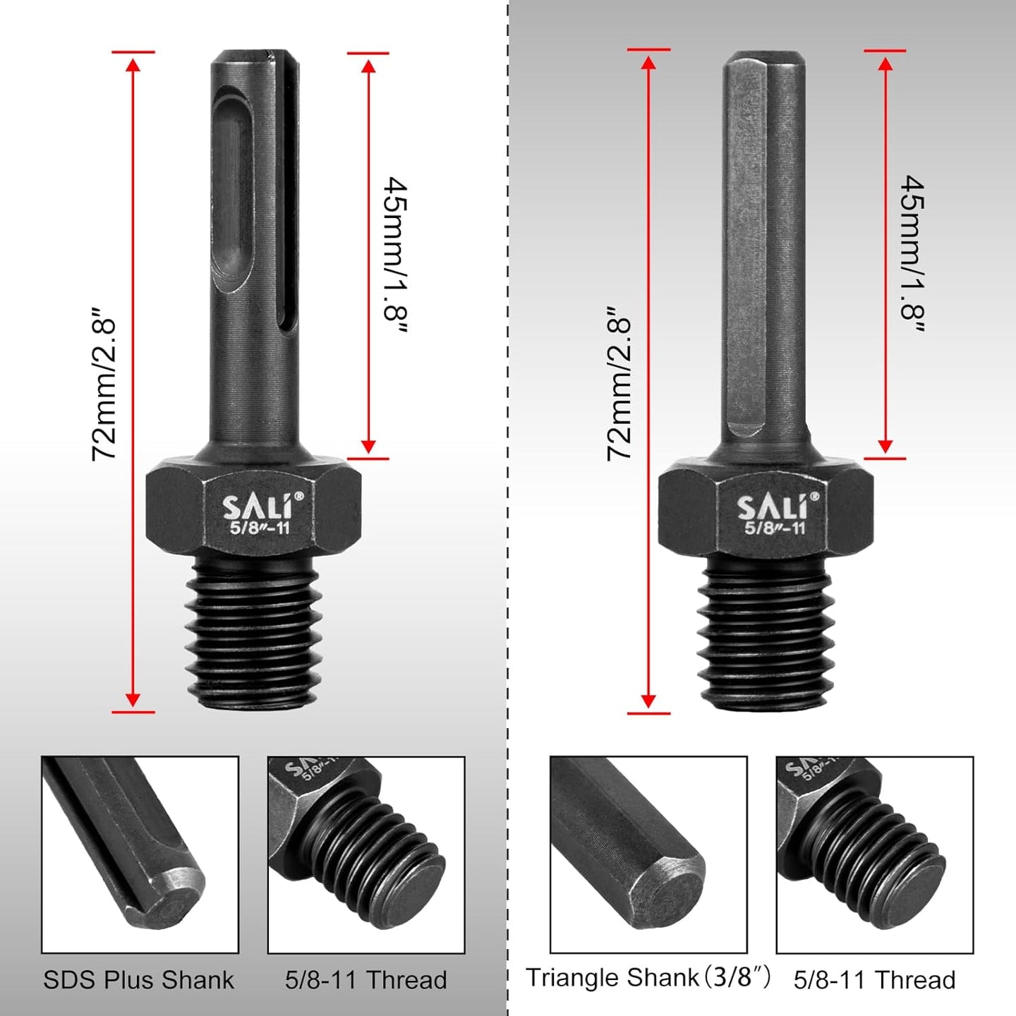 2PCS Core Drill Bit Adapter 5/8"-11 Thread Male to 3/8" SDS plus Shank and 3/8" Triangle Shank 5/8" -11 Male Drill Bit Adapter for Threaded Diamond Hole Saw Diamond Core Drill