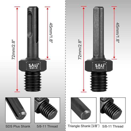 2PCS Core Drill Bit Adapter 5/8"-11 Thread Male to 3/8" SDS plus Shank and 3/8" Triangle Shank 5/8" -11 Male Drill Bit Adapter for Threaded Diamond Hole Saw Diamond Core Drill