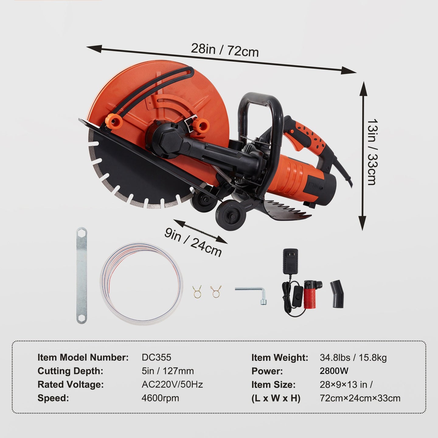 Uimoso 14'' Electric Concrete Saw Wet/Dry Saw Cutter with Water Pump and Blade
