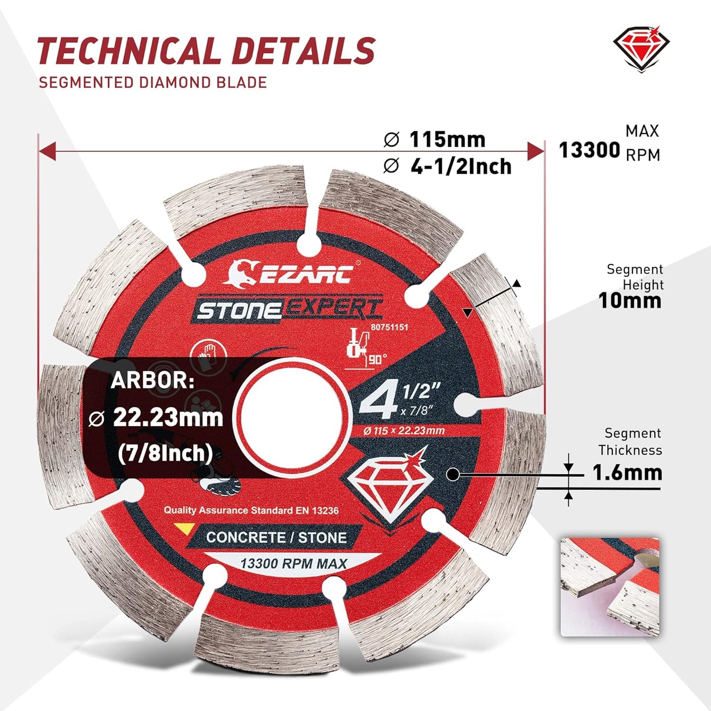 4-1/2 Inch Segmented Diamond Blade, Diamond Cutting Wheel for Angle Grinder Stone Master, 4.5" Stone Blade for Cutting Concrete Granite Masonry Brick, 7/8"-20Mm-5/8 Arbor (2-Pack)