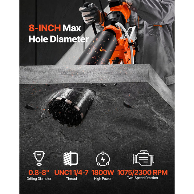 Diamond Core Drill Machine Handheld and Stand Concrete Core Drill Rig 8 In