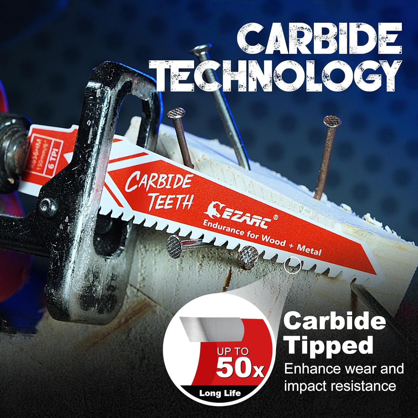 Carbide Reciprocating Saw Blades Set, 3 TPI, 6 TPI, and 8 TPI for Multi-Material Cutting, Heavy-Duty for Demolition, 5-Pack