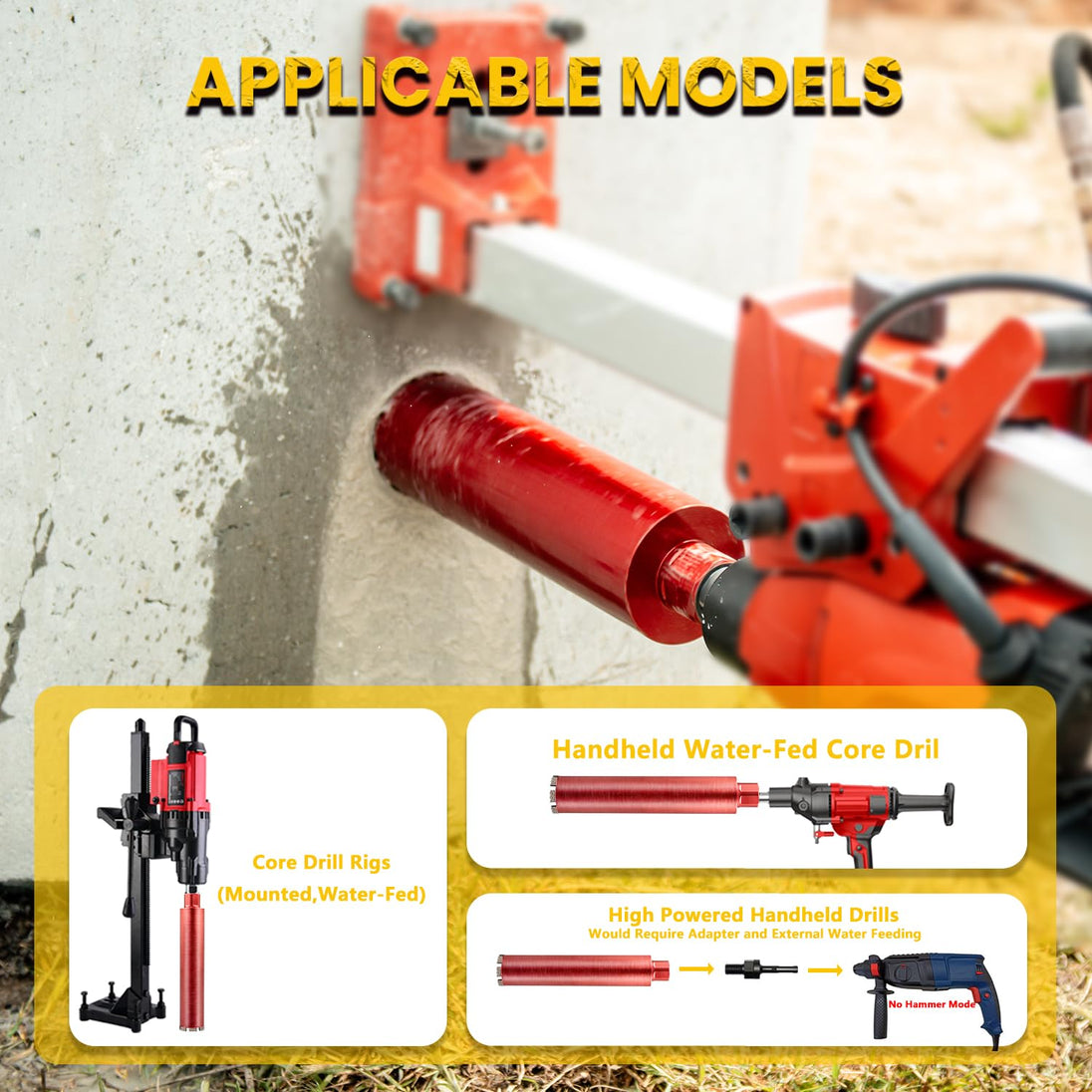 RDT 3" Diamond Drill Core Bits for Concrete Masonry Brick and Stone, Laser-Welded Wet Drill Bit, 14" Drilling Depth, 1-1/4"-7 Arbor, for Construction & DIY Home Renovation